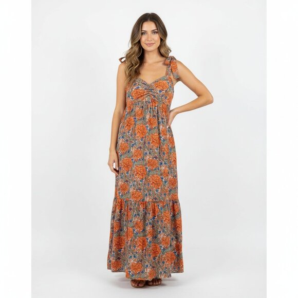 Zara Multicolor Floral Poplin Tie Bow Strap Moderns Midi Sundress Dress Size S - Picture 1 of 9